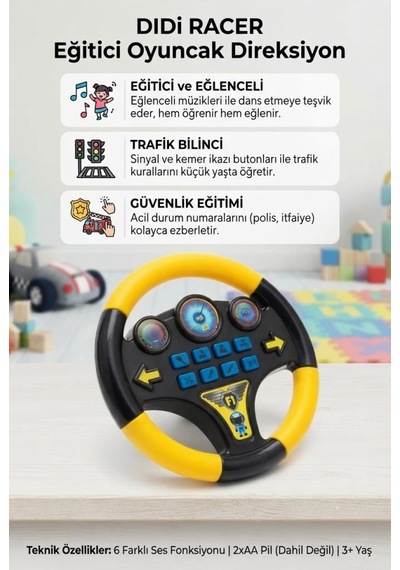Eğitici Sesli Direksiyon Minik Sürücülerin Eğlenceli Yol Arkadaşı