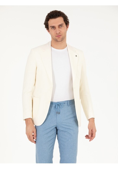 Cacharel Beyaz Slim Fit Yün Keten Karışımlı Ceket Cacharel Beyaz Slim Fit Yün Keten Karışımlı Ceket