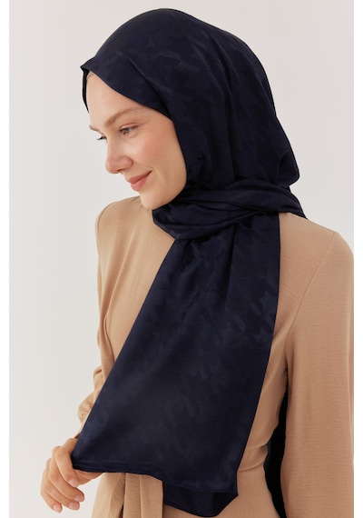 Mirsoy Scarf Kazayağı Desen Parlak Jakar Şal - Lacivert Lacivert