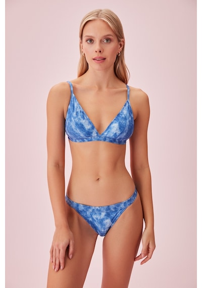 Suwen Kemerli Denim Baskılı Bikini Alt Sb24505p1289 Mavi