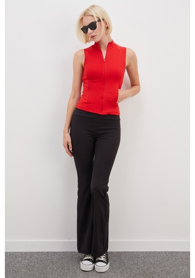 Fullamoda Dik Yaka Dalgıç Kumaş Slim Fit Yelek Kırmızı
