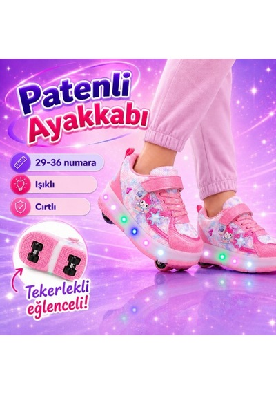 Patenli Işıklı Cırtlı Çocuk Sneaker Ayakkabı Pembe Beyaz 29-36 Beyaz-pembe