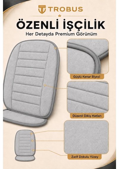 Audi A3 2003-2011 Üniversal Soft Alkantra Çizgili 7 Parça Oto Koltuk Minderi Gri