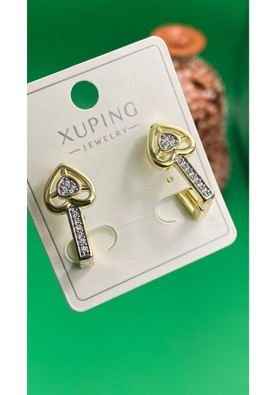 Xuping 14 Ayar Renginde Anahtar Motifli Zirkon Taşlı Kadın Küpe Altın