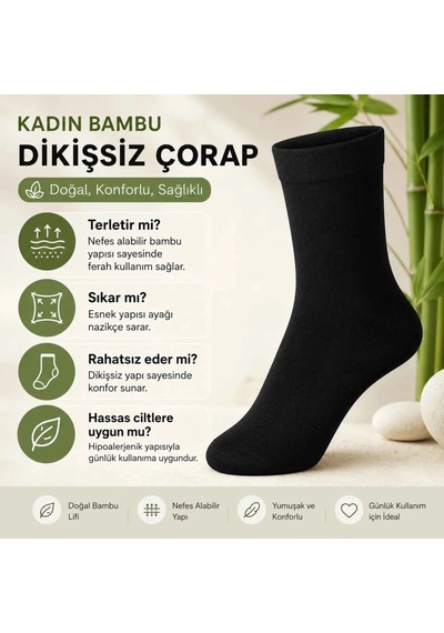 Genel Kadın Bambu Uzun Çorap 6 Lı Paket, Dikişsiz Burunlu Yumuşak Dokulu Siyah Beyaz Siyah 6 Lı / 36-40
