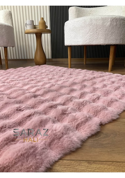 Bubble Tavşan Post Yumuşacık Tavşan Tüyü Kaymaz Yıkanabilir Pembe Gri