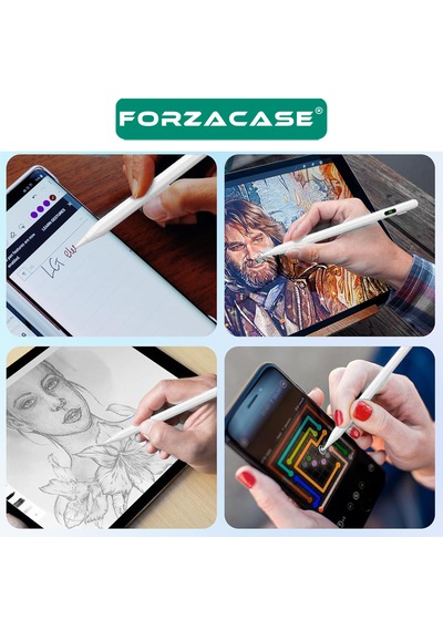 Forzacase  iOs Android Tablet Ve Telefonlar İle Uyumlu Led Göstergeli Dokunmatik Kalem Beyaz Fc1161 Beyaz