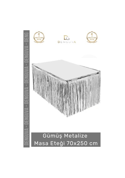 Masaeteği Doğum Günü Parti Dekorasyonu Parlak Püsküllü Kalite 70x250 Metalize Masa Eteği Gümüş Çok Renkli