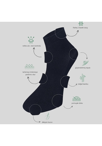 Kral Socks Erkek Patik Bambu Kabartma Desenli Dikişsiz Parfümlü Kısa Çorap 3'lü Siyah
