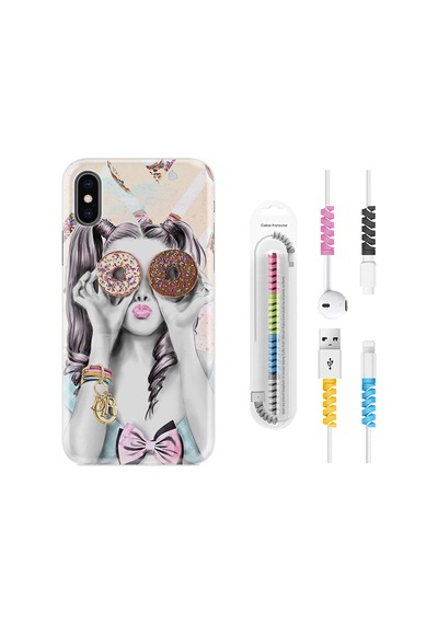 Apple Uyumlu iPhone XS Max Kılıf Kablo Koruyuculu Donut Girl 1408