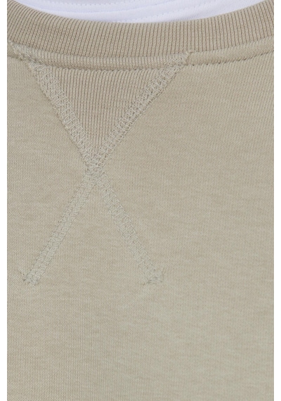 Tudors Unisex Relax Fit Rahat Kesim %100 Pamuk Basic Taş Bisiklet Yaka Sweatshirt-35144 Taş