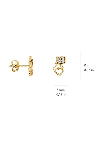 Goldkupe 14 Ayar Altın Taşlı Kedi Kalp Küpe 1,12 Gr-1651