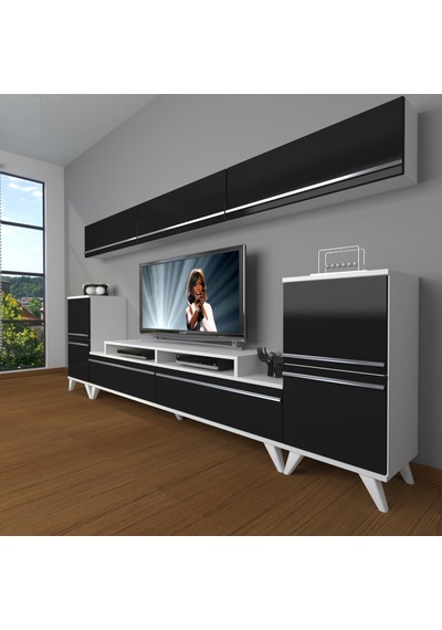 Decoraktiv Ekoflex 9 Mdf Retro Tv Ünitesi Tv Sehpası Beyaz - Siyah