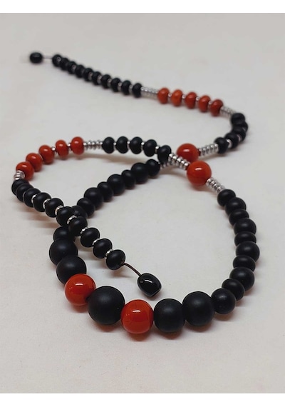 Kırmızı Jasper Taşı & Oniks Taşı Tasarım Unisex Kolye 54416