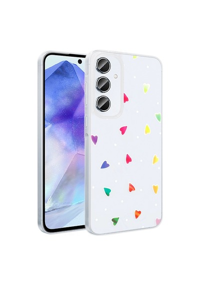 Samsung Uyumlu Galaxy A55 Kılıf Şeffaf Figürlü Zore Folk Sert Kapak Kalp