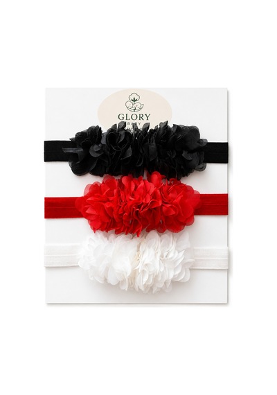 3'lü Bebek Bandana Seti Lazer Çiçek Kırmızıs-siyah-beyaz Kırmızıs-siyah-beyaz
