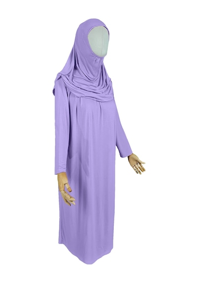 Pratik Tek Parça Organik Kız Çocuk Namaz Elbisesi Lila