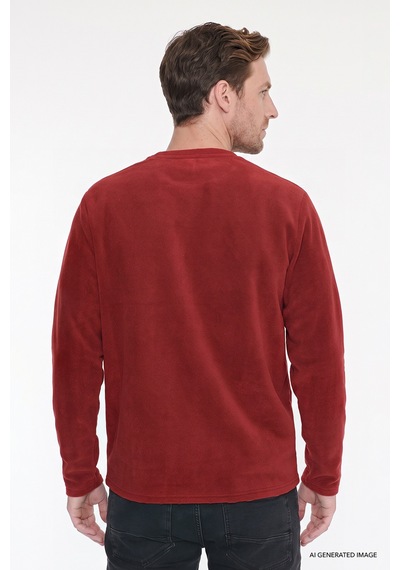 Ac&Co / Altınyıldız Classics Erkek Bordo Anti-pilling Tüylenme Yapmayan Standart Fit Bisiklet Yaka Nakışlı Sweatshirt Polar