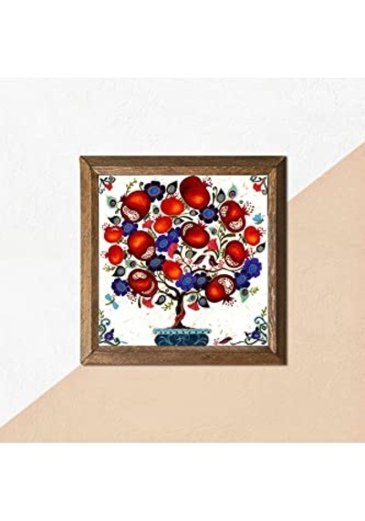 Nar Ağacı Taş Duvar Tablosu Ahşap Çerçeveli Duvar Dekoru Wall Art 25x25cm W1-03 Diğer