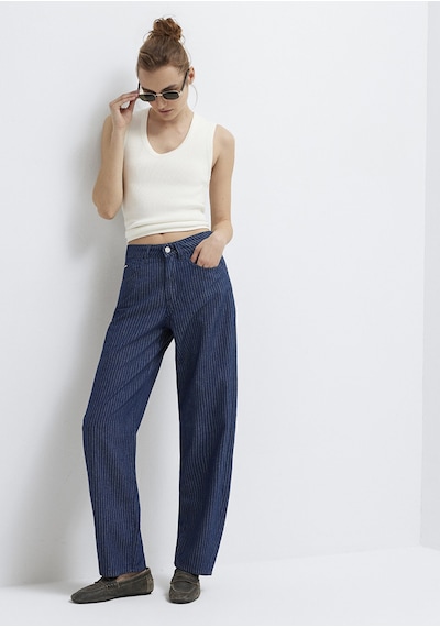 Mavi - Tiya Mavi Edition Keten Karışımlı Çizgili Jean Pantolon 1018900-a4227 Lacivert