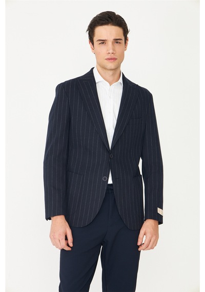 Lacivert Çizgili Spor Blazer Ceket Laci