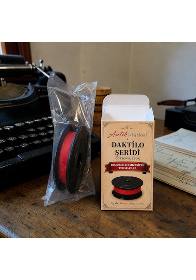 Antik Market Daktilo Şeridi Kırmızı Siyah Tek Makaralı
