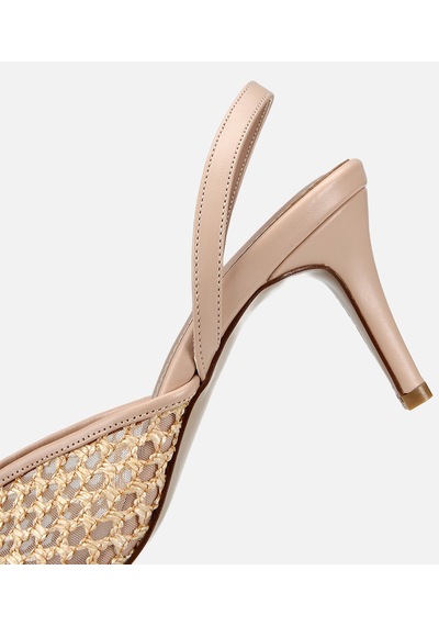 Hotiç Kadın Bej Hasır Detaylı Fiyonklu Kısa Topuklu Stiletto