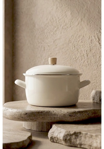 Terra Cook Ahşap Kulplu,paslanmaz Saplı Krem Süzgeçli Emaye Kızartma Tenceresi 22 Cm Krem
