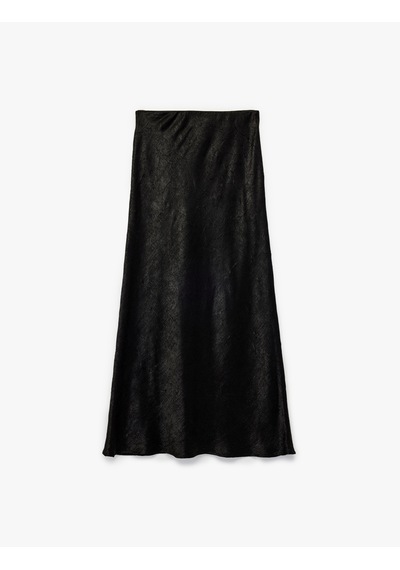 Koton Balık Form Slim Fit Dokulu Saten Midi Etek Siyah 7wak70008pw