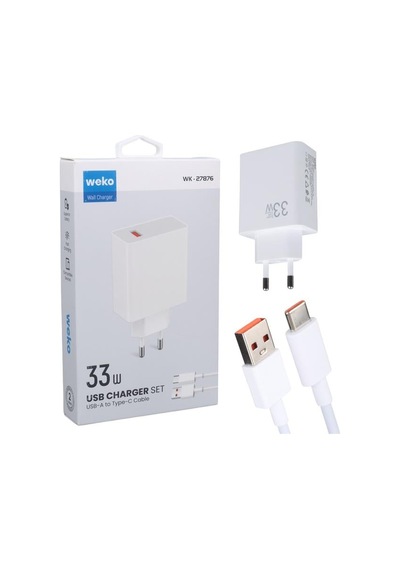 Weko Wk-27876 M11 Beyaz 33 Watt Turbo Usb Şarj Başlık Adaptörü + Type-c Kablo Standart