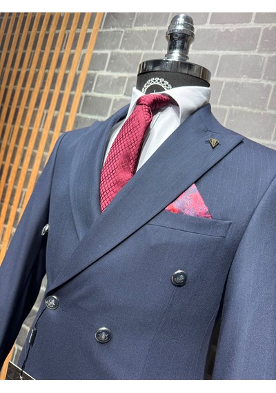 Dupont Classics Dupont Erkek Slim Fit 6 Drop Çizgili Kruvaze Viskon Çift Yırtmaç Takım Elbise Lacivert Dupont Classics Dupont Erkek Slim Fit 6 Drop Çizgili Kruvaze Viskon Çift Yırtmaç Takım Elbise Lacivert