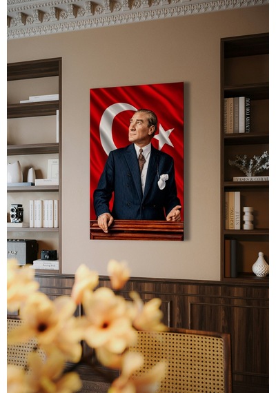 Atatürk Ve Türk Bayrağı Görselli 4mm Temperli Cam Tablo