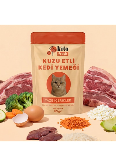 Kito Fresh Kuzu Etli Kedi Yemeği %100 Taze İçerikli Mama 80 G