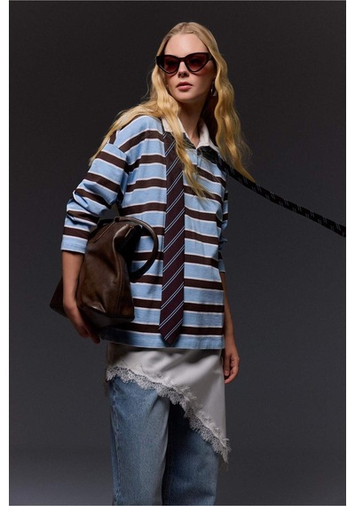 Defacto Loose Fıt Polo Yaka Sweatshirt G9724ax26spbe744 Mavi-be744