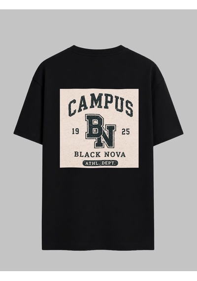 Black Nova Oversize Baskılı Unisex Tişört Nova Campus Black Siyah