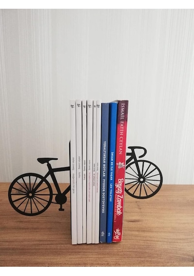Dekoratif Bisiklet Desenli Metal Kitap Tutucu 2 Li Paket Mk13s