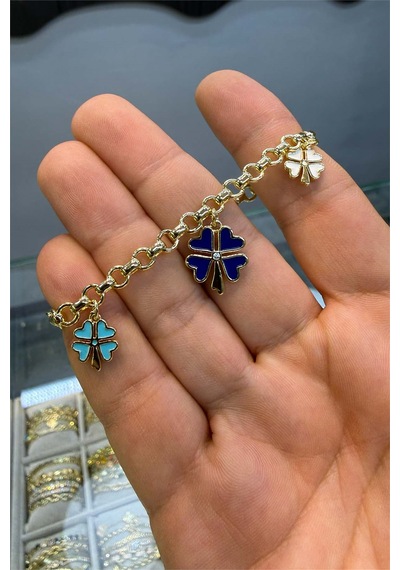 Yonca Mineli Bileklik Altın