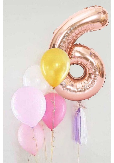 Rose 6 Rakamı Püsküllü Balon Set Rose