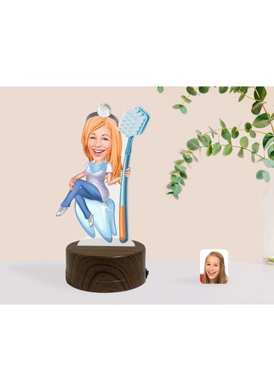 Kişiye Özel Kadın Diş Hekimi Karikatürlü Dekoratif 3D Biblo Led I(481494862) Çok Renkli