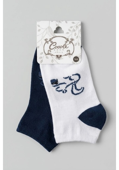 Cocole Socks Erkek Çocuk Patik Çorabı 2 Li Set Beyaz & Lacivert Sincap Desenli Çok Renkli