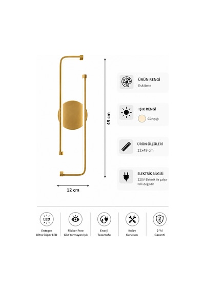 AvizeGO Noka Modern Led Duvar Apliği Günışığı Eskitme