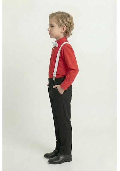 Mnk Baby & Kids Renkli Gömlekli Erkek Çocuk Takım M00788 Kırmızı - Beyaz