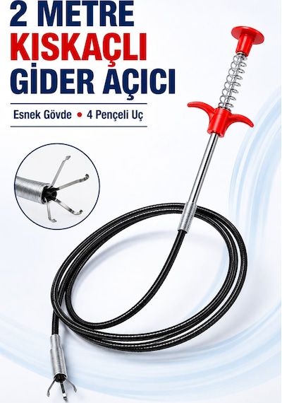 Esnek Lavabo Tıkanıklık Açıcı Tel 2 Metre