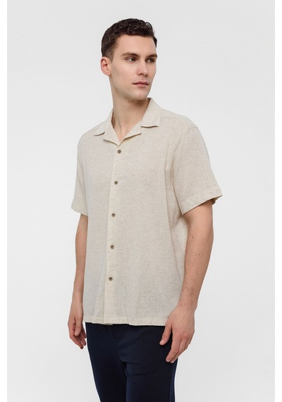 Backandbond Natural Relaxed Fit Küba Yaka Kısa Kollu Gömlek