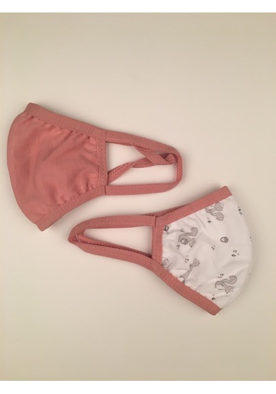 Bibaby Organik Maske 2'li Sincaplı  Beyaz - Pembe-3323