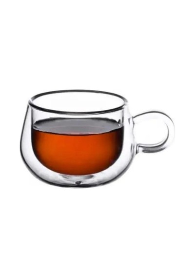 Çift Cidarlı 200 Ml Kulplu Cam Bardak, Neskafe Fincanı, Çay Kupası, 1 Adet - 12673 Açık Ahşap