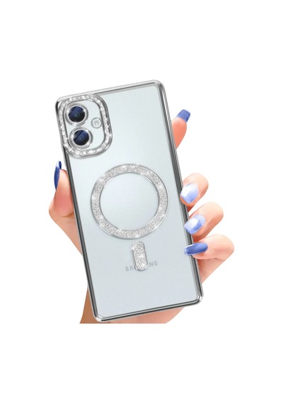 Newface Samsung Galaxy Uyumlu A06 Joke Simli Magneticsafe Kılıf - Gümüş Diğer