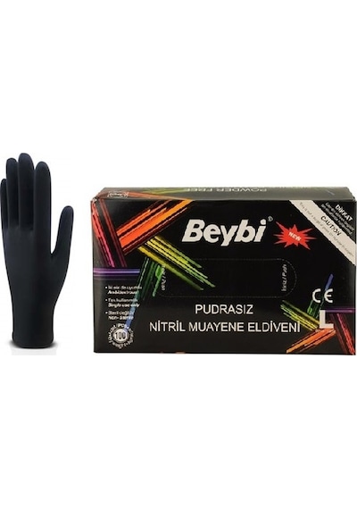 Beybi Pudrasız Nitril Siyah Muayene Eldiveni Large 100'lü