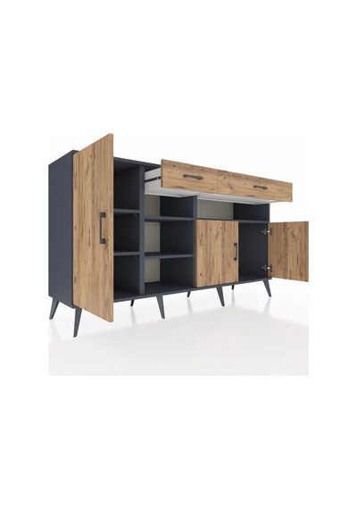 Kronos Konsol 5 Raflı 2 Çekmeceli 3 Kapaklı 176x59x99 Antrasit-ça Antrasit-çam