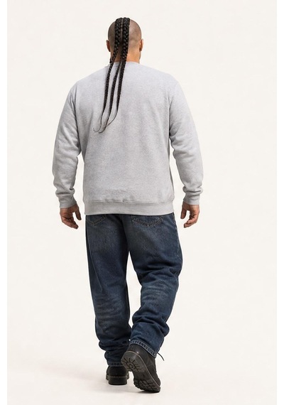 Starbattal Erkek Büyük Beden Sıfır Yaka 3ip Sweat Original 24203 Grı Melanj-2857 Gri Melanj